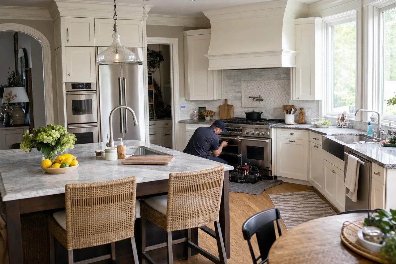 A luxury kitchen with built-in stainless appliances up close