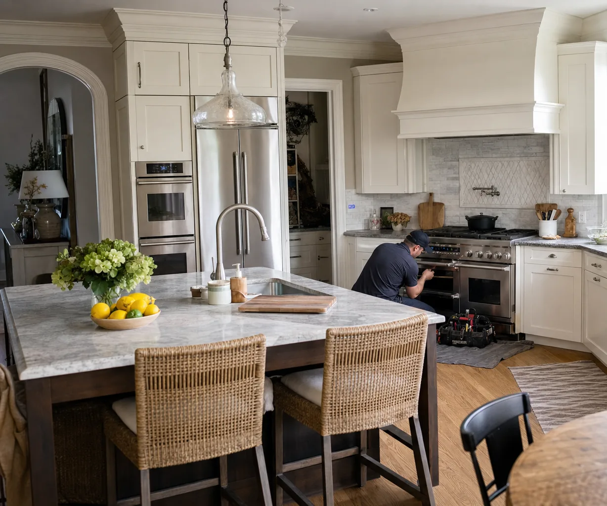 A luxury kitchen with built-in stainless appliances on a same-day visit