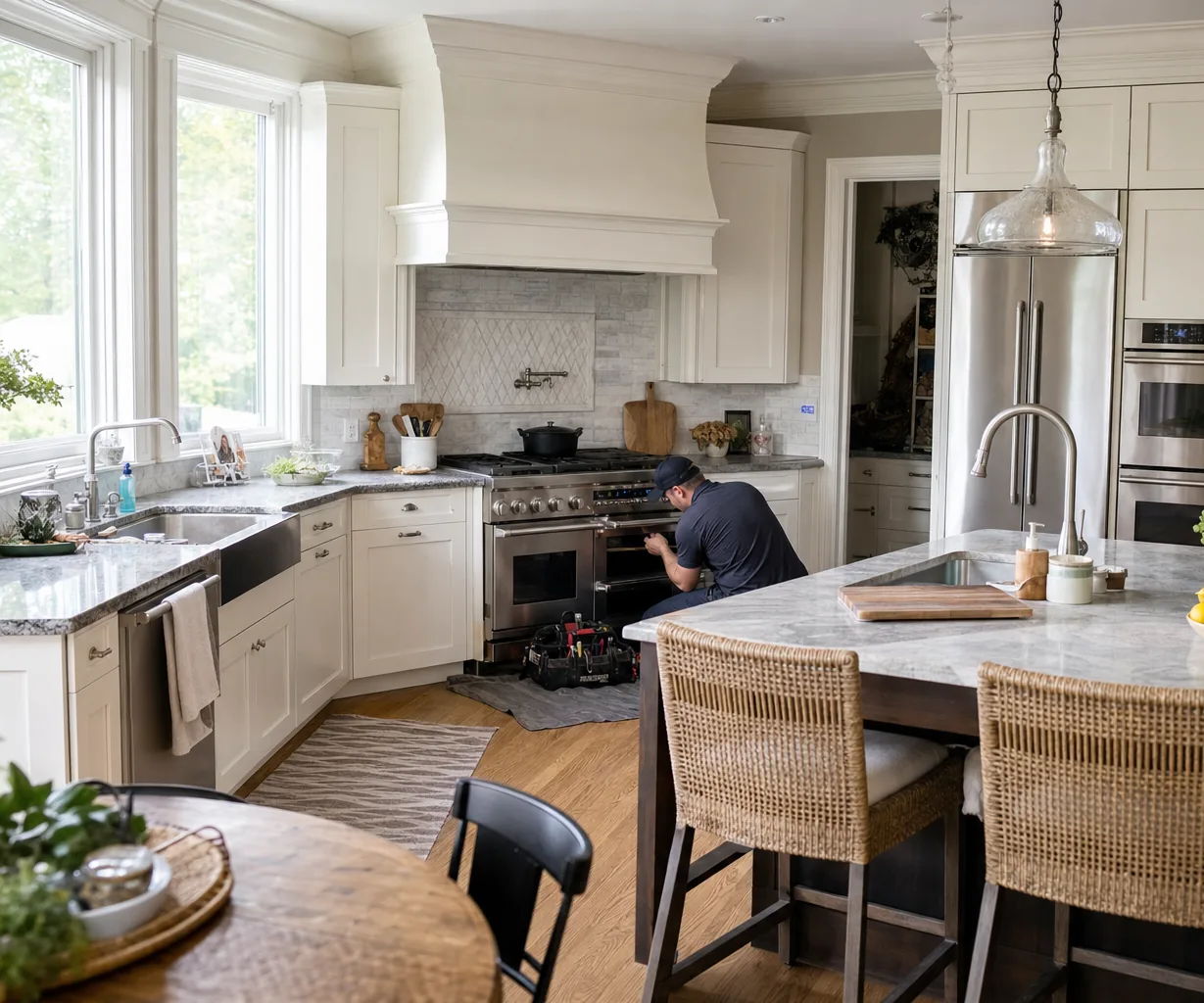 A luxury kitchen with built-in stainless appliances on a same-day visit