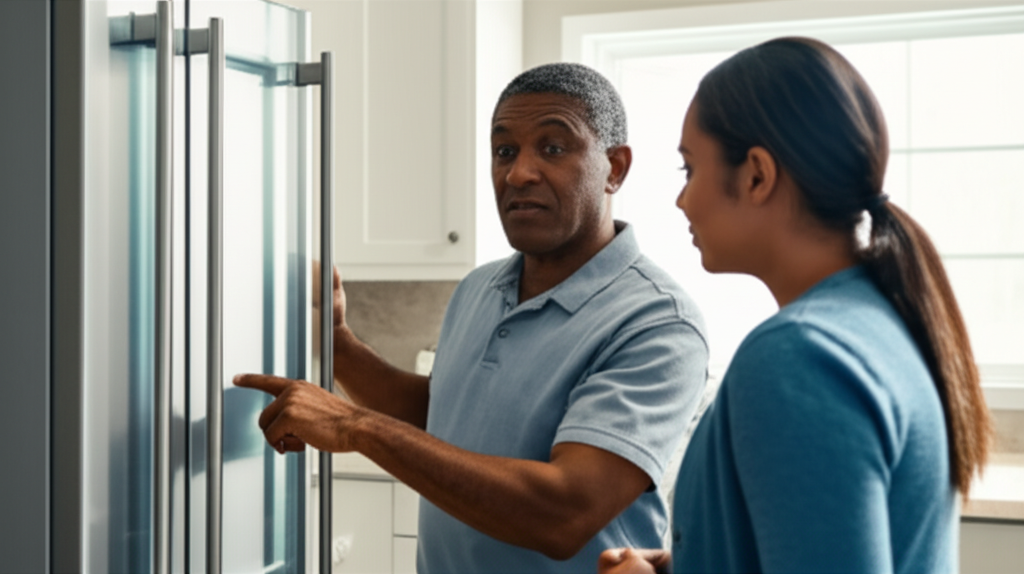 Technician consulting with customer about appliance repair