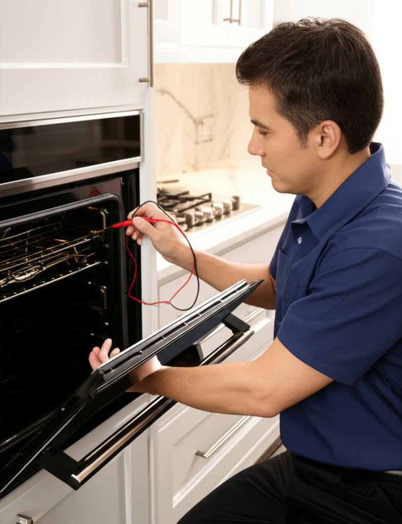 Professional technician repairing wall oven